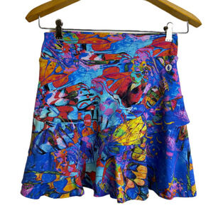 Dona Jo Skirt Womens Size 1 Small Multi Floral Skort Tennis Colorful Abstract *